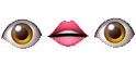 Two realistic brown eyes looking forward with a pair of pink lips placed between them.