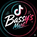 Bassys Mart logo featuring the TikTok icon in a neon blue and pink circular frame.