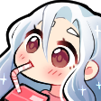 Anime girl with long white hair sipping from a pink juice box with a straw while looking amused.