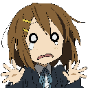 Yui Hirasawa from K-On! looking distressed and panicked with hands pressed against a glass surface.