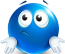 A blue spherical character shrugging with hands raised in a gesture of uncertainty.