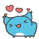 Bugcat Capoo the blue cat with hearts floating around his ears while vibrating with excitement.