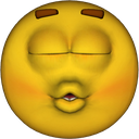 Yellow smiley face with closed eyes and puckered lips in a kissing expression.