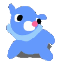A small blue creature with a pink nose wiggling and bobbing its head rhythmically.
