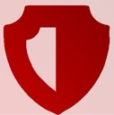 A red shield icon with a white cutout section on the left side.