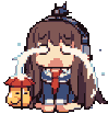 Anime girl with brown hair crying a massive, overflowing fountain of tears.
