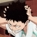 Iwaizumi Hajime from Haikyuu pulling his hair in a frantic, panicked expression.