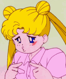 Usagi Tsukino from Sailor Moon blushing and looking shy while playing with her fingers.