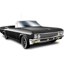 Black convertible car angled towards the viewer on a transparent background.