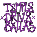 Graffiti text in purple on a black background.