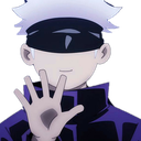 Satoru Gojo from Jujutsu Kaisen waving his hand with a calm expression.