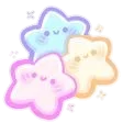 Three pastel stars with blushing cheeks and happy expressions clustered together.