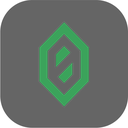 A green hexagonal badge with a stylized inner shape on a black background.