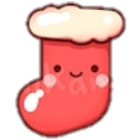 Pink Christmas stocking with a smiling face and white fuzzy trim.