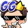 Character wearing pixelated sunglasses and a gold crown with the text GG above them.