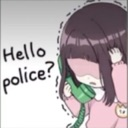 A distressed anime girl holding a green telephone to her ear with the text Hello police? next to her.