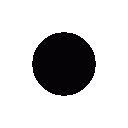 A black circle with colorful dashes orbiting it in a repeating animation.