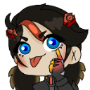 Anime character pulling their lower eyelid down while sticking their tongue out in a teasing expression.