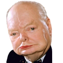 Winston Churchill looking unimpressed and grumpy with a stern expression.
