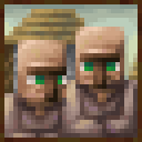 Two Minecraft villagers staring forward with suspicious green eyes and neutral expressions.