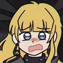 Blonde anime girl with wide, panicked eyes and a flushed face looking overwhelmed.