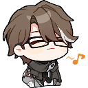 Anime boy with glasses wearing a smug expression with a musical note floating nearby.