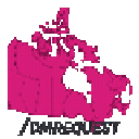 A hot-pink pixelated silhouette of the Canada map with the text /dayrequest underneath.