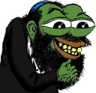 Pepe the Frog wearing a yarmulke with a devious grin and hands rubbed together in a scheming gesture.