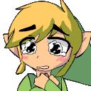 Link from The Legend of Zelda crying with large tears in a cute pixel art style.