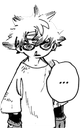 Rudo from Gachiakuta looking bored with a speech bubble containing ellipses.