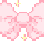 Pink bow with yellow sparkles glowing in a pixel art style.