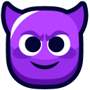 Purple devil face with horns and a mischievous smirk.