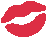 Lips in a red kiss mark shape rendered in pixel art.