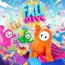 Fall Guys characters jumping and running in a colorful, chaotic game environment.