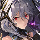 Anime character with gray hair and glowing red eyes giving a smug, knowing smile.