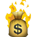 Money bag with a dollar sign on fire.
