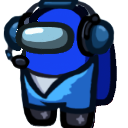 Blue Among Us crewmate wearing black headphones and looking forward.