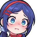 Anime girl with blue hair and wide, shocked blue eyes blushing intensely.