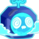 A blue cube character with large swirling eyes and a dazed expression.