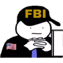 A stick figure wearing an FBI hat looks suspiciously at a computer screen.