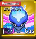 Gas Fruit icon with a blue glowing skull and purple smoke clouds.