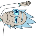 Rick Sanchez with droopy, glazed eyes and a faint, smug smile.