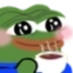 Pepe the Frog blushing while holding a steaming cup of coffee.