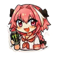 Astolfo with pink hair smiling while holding a can of Monster energy drink.