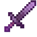 A stylized purple pixel art sword angled diagonally.
