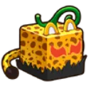 Leopard fruit from Blox Fruits with a spotted yellow cube body and a green stem.