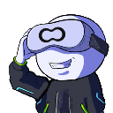 A character wearing a VR headset holds a rose in their mouth while their eyes turn into hearts.