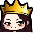 Girl with brown hair wearing a golden crown and giving a smug smirk.