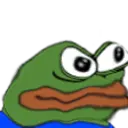 Pepe the Frog with a squinted, suspicious expression and a flat mouth.