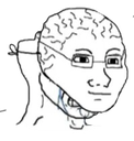 Wojak character with a brain-shaped head and glasses looking smug.